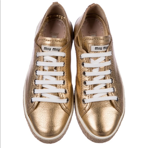 Miu Miu Gold Leather Espadrilles Sz 36
